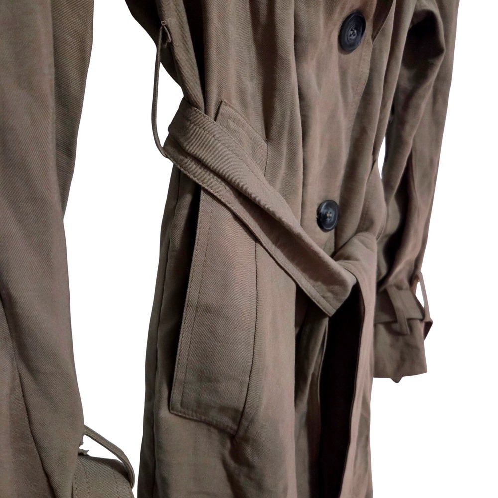 POL Anthropologie Womens Lace Up Back Trench Coat‎ Taupe Double Breasted Medium - Picture 3 of 9